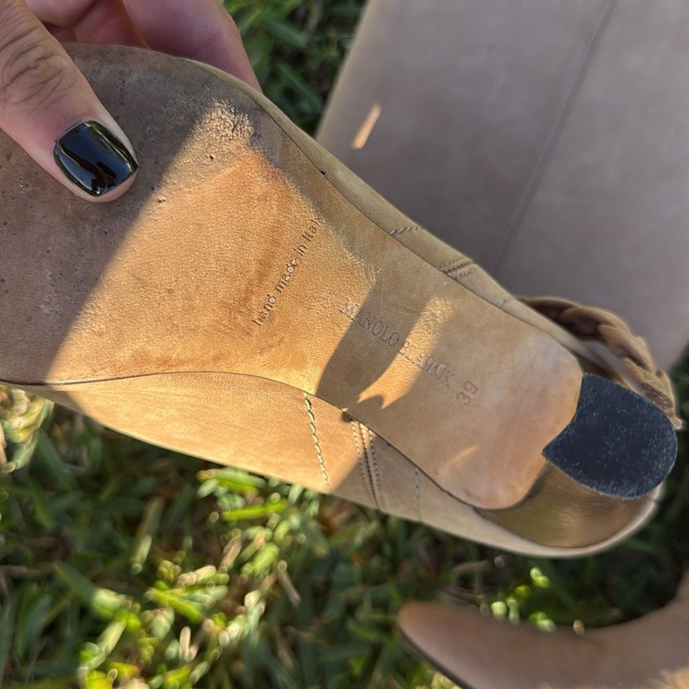 Tan Heeled Boots - Long Boots - Braided - Like New - Manolo Blahnik - Picture 3 of 5